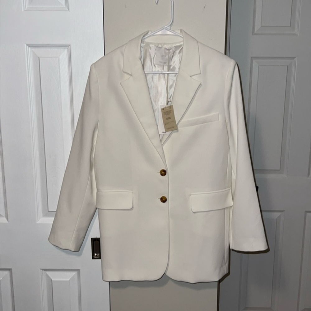 Mango SUGUS Tailored Blazer Coat White NWT